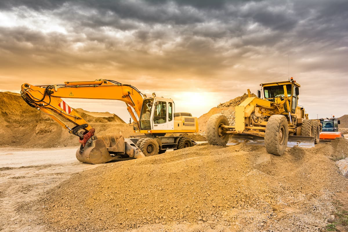 Excavator working at a gravel and aggregate site